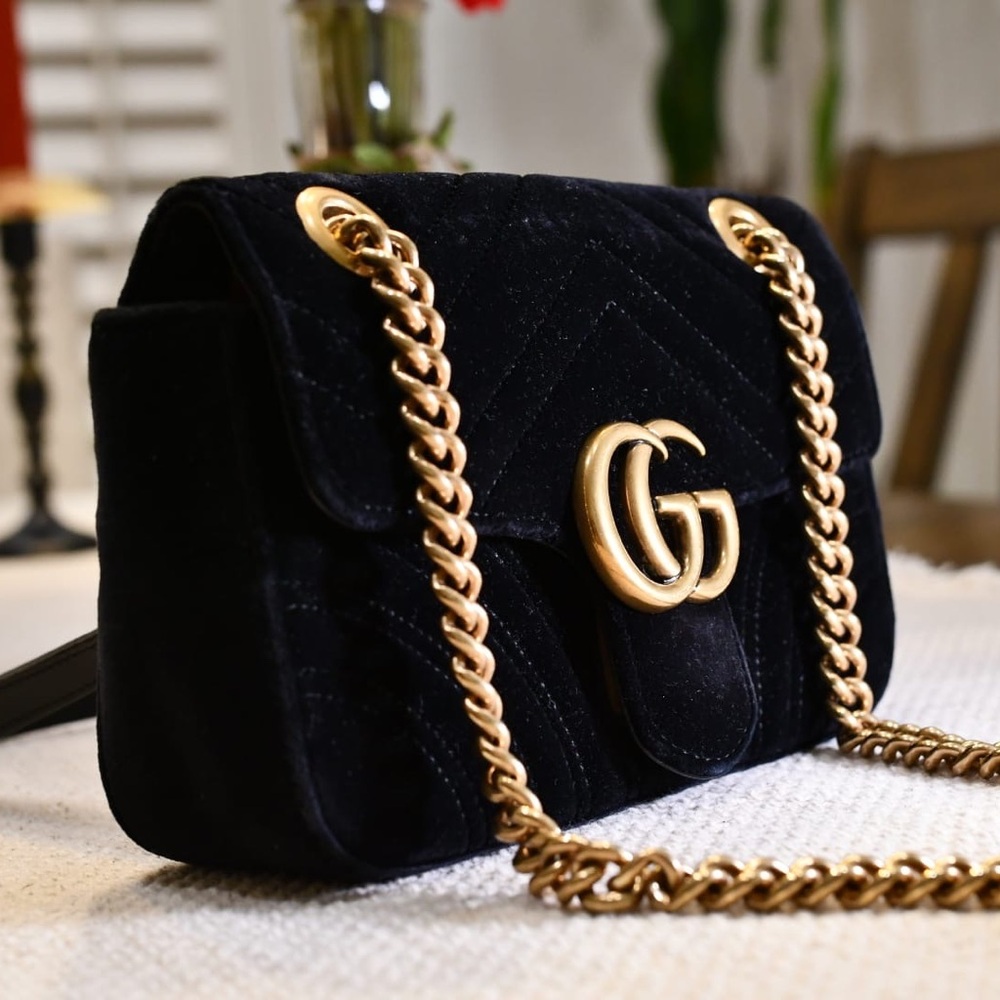 Gucci Matelasse Velvet Mini GG Marmont Black